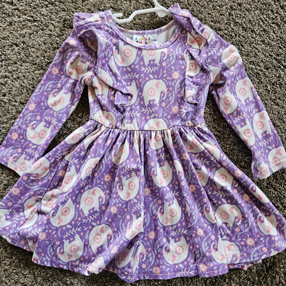 Dot Dot Smile Ruffle Dress Elephants 12-24